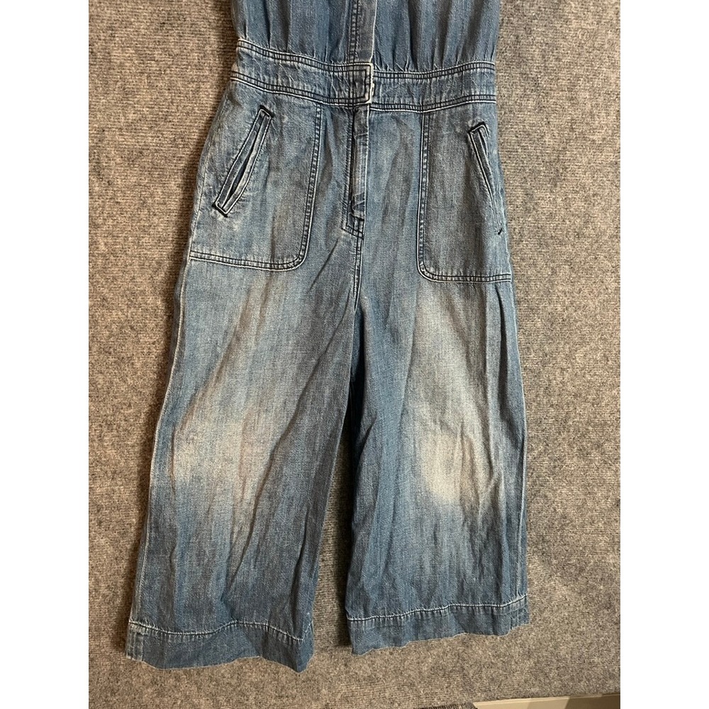 Vintage 7 For All Mankind Denim Jumpsuit Cropped Wide Leg Belted Short Sleeve S - Picture 9 of 16